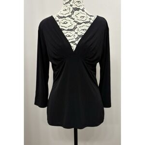 Vintage Y2K Womens Large Black Tunic Top Babydoll Fairygoth Deep V Neck 90's